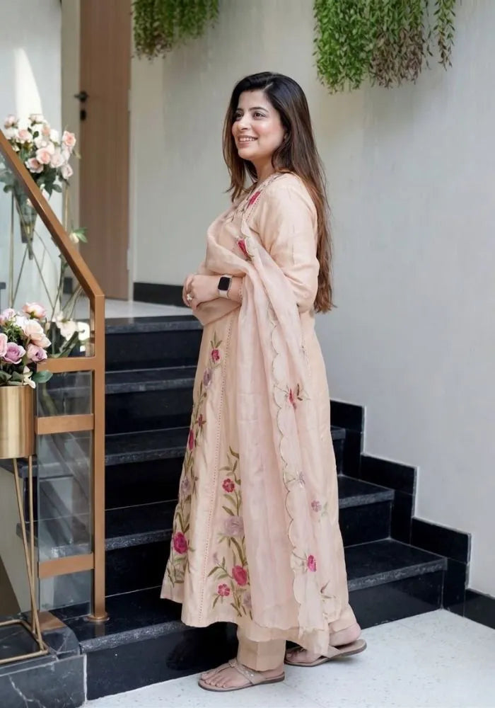 beige gulnaar chanderi silk kurta set