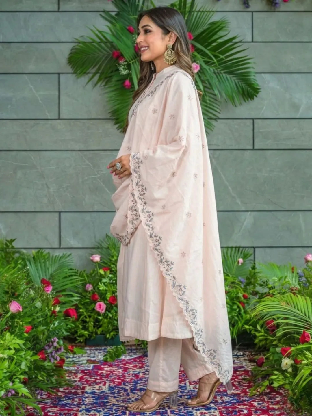 beige muslin cotton kurta pant set