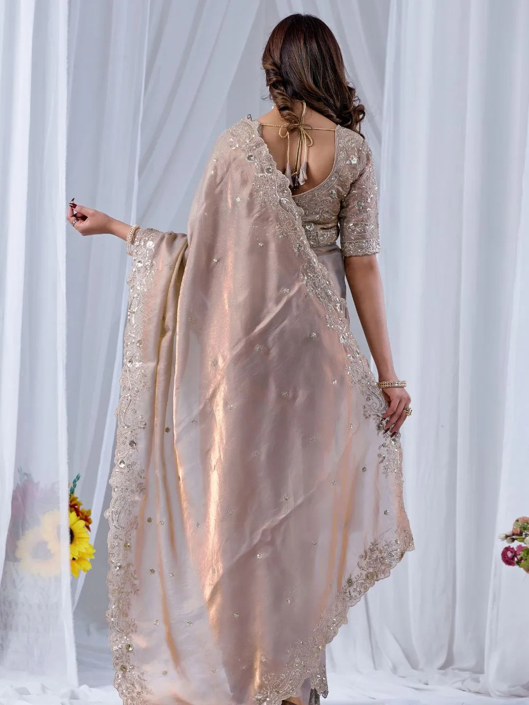 beige wedding silk saree