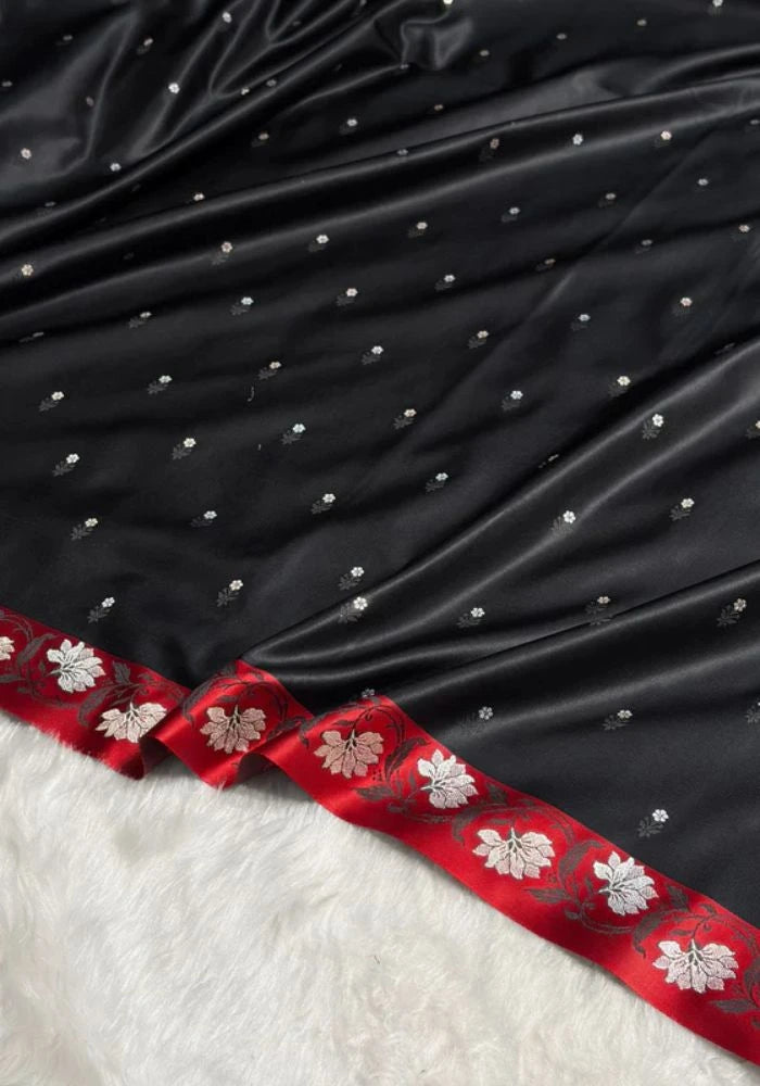 black banarasi silk silver saree