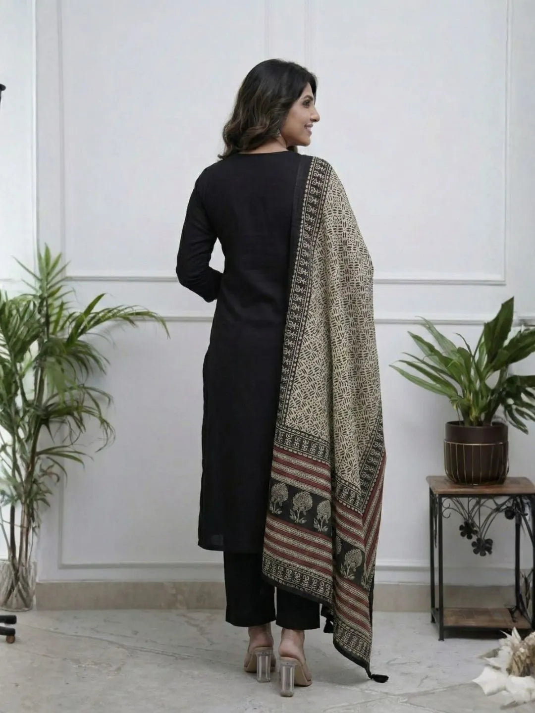 black embroidered kurta set online