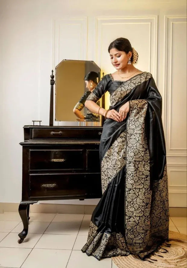 black raw silk saree