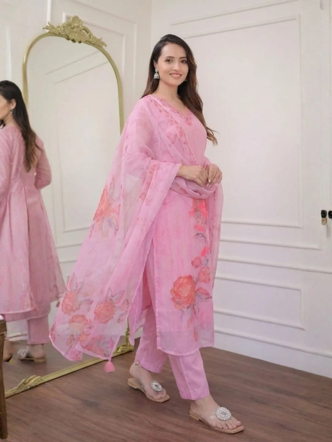 bloom organza printed kurta set
