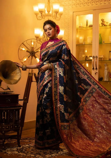 blue banarasi silk saree