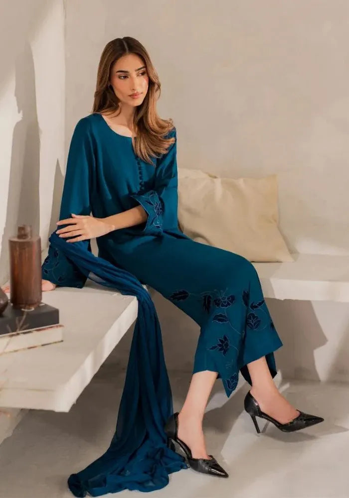 blue chanderi silk kurta set