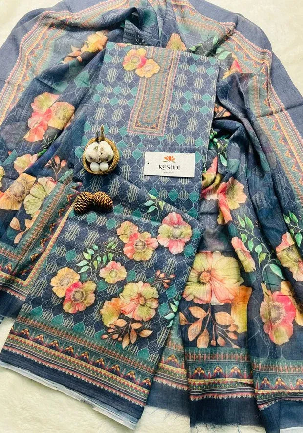 blue cotton dress material