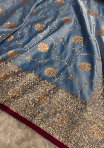 blue cotton silk banarasi saree