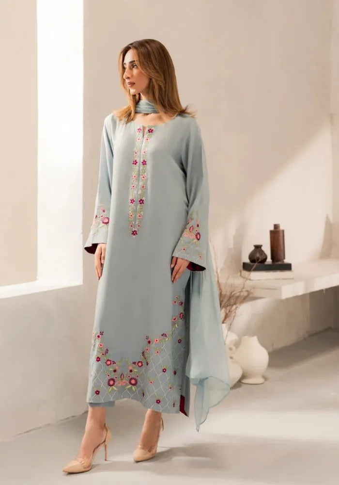 blue embroidered kurta set