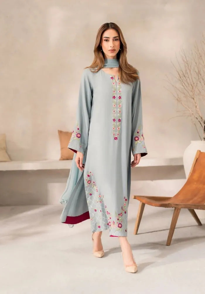 blue embroidered kurta set