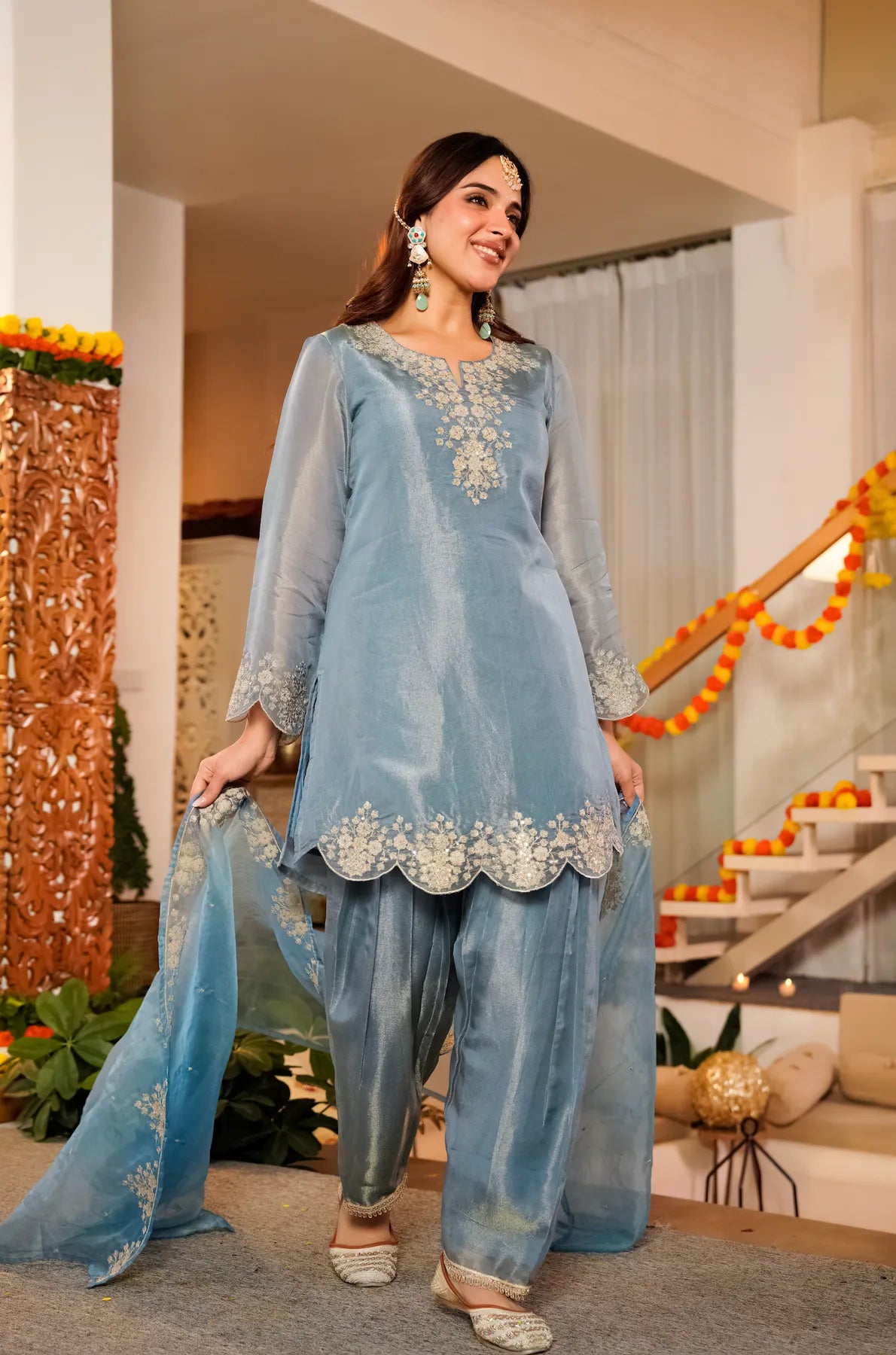 Blue Hand Embroidered Set