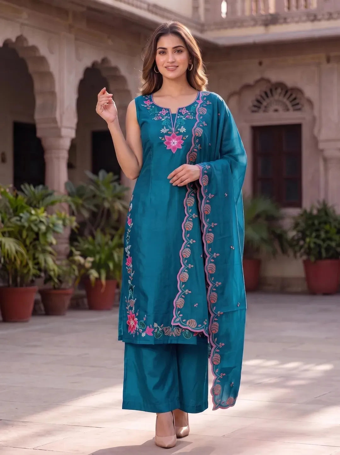 Blue Mirror Work Dupatta