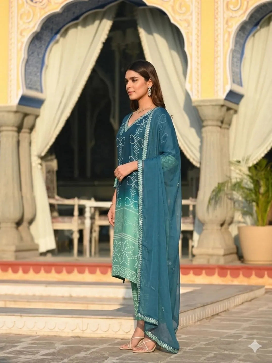 blue position printed kurta set