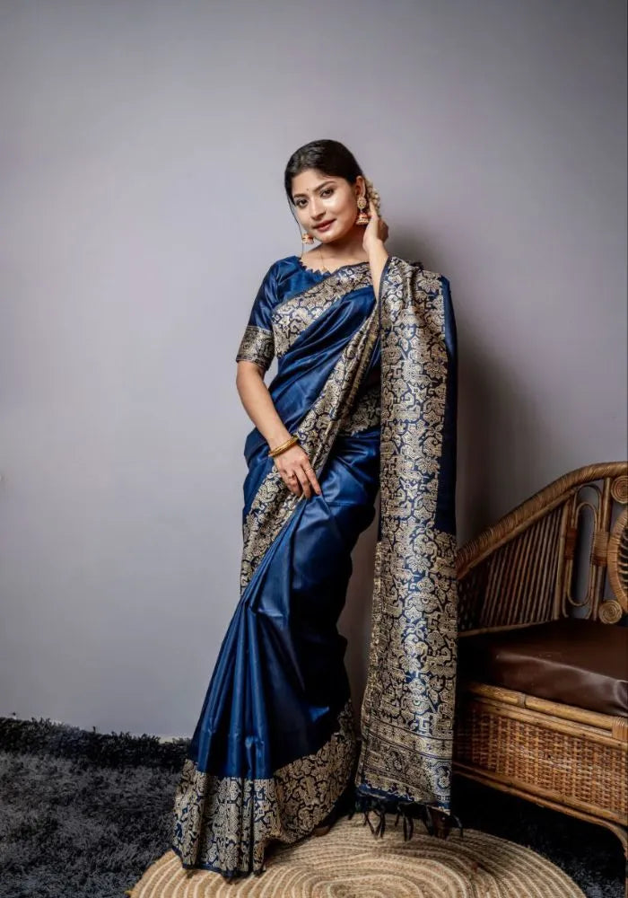 blue raw silk saree