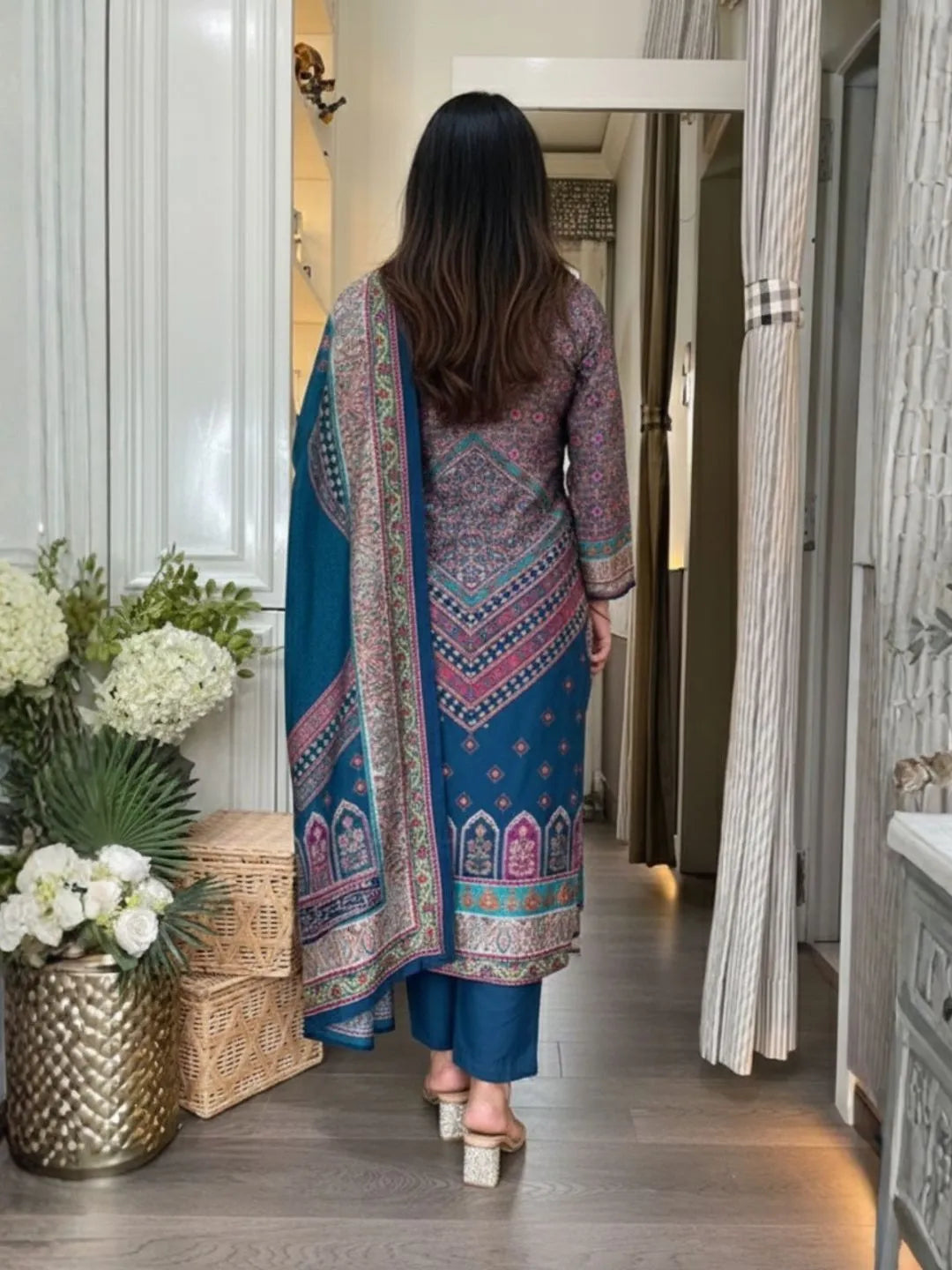 blue rayon kurta set for women