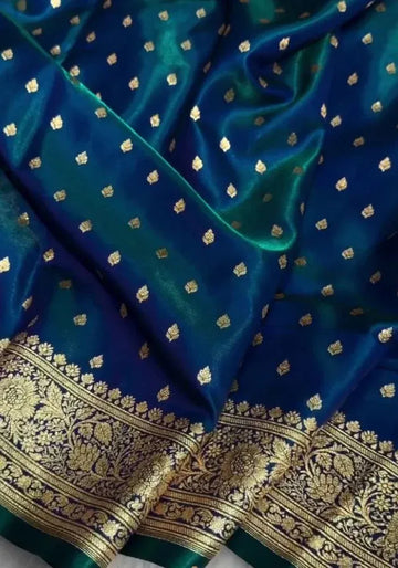 blue satin saree