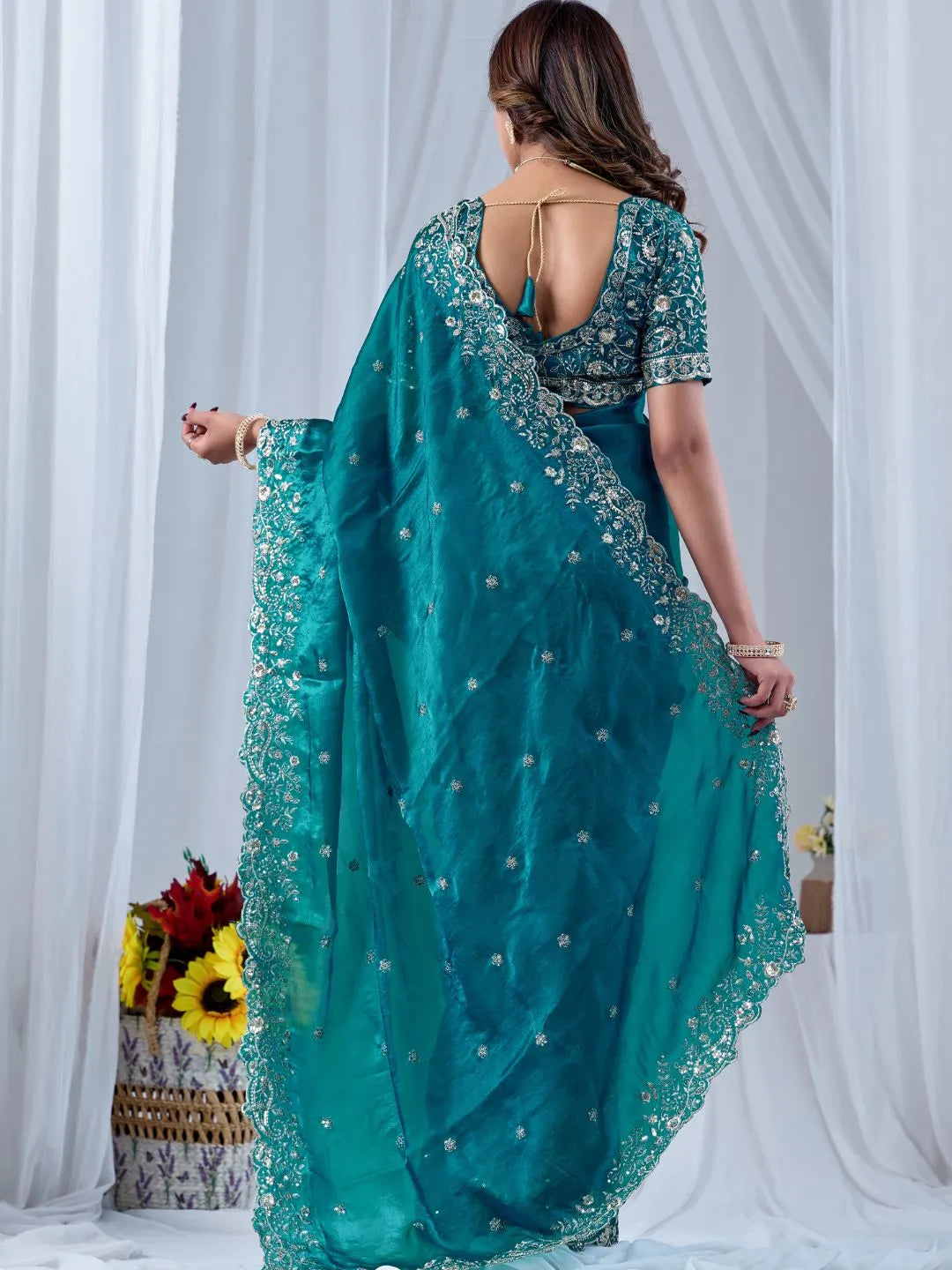 blue wedding saree