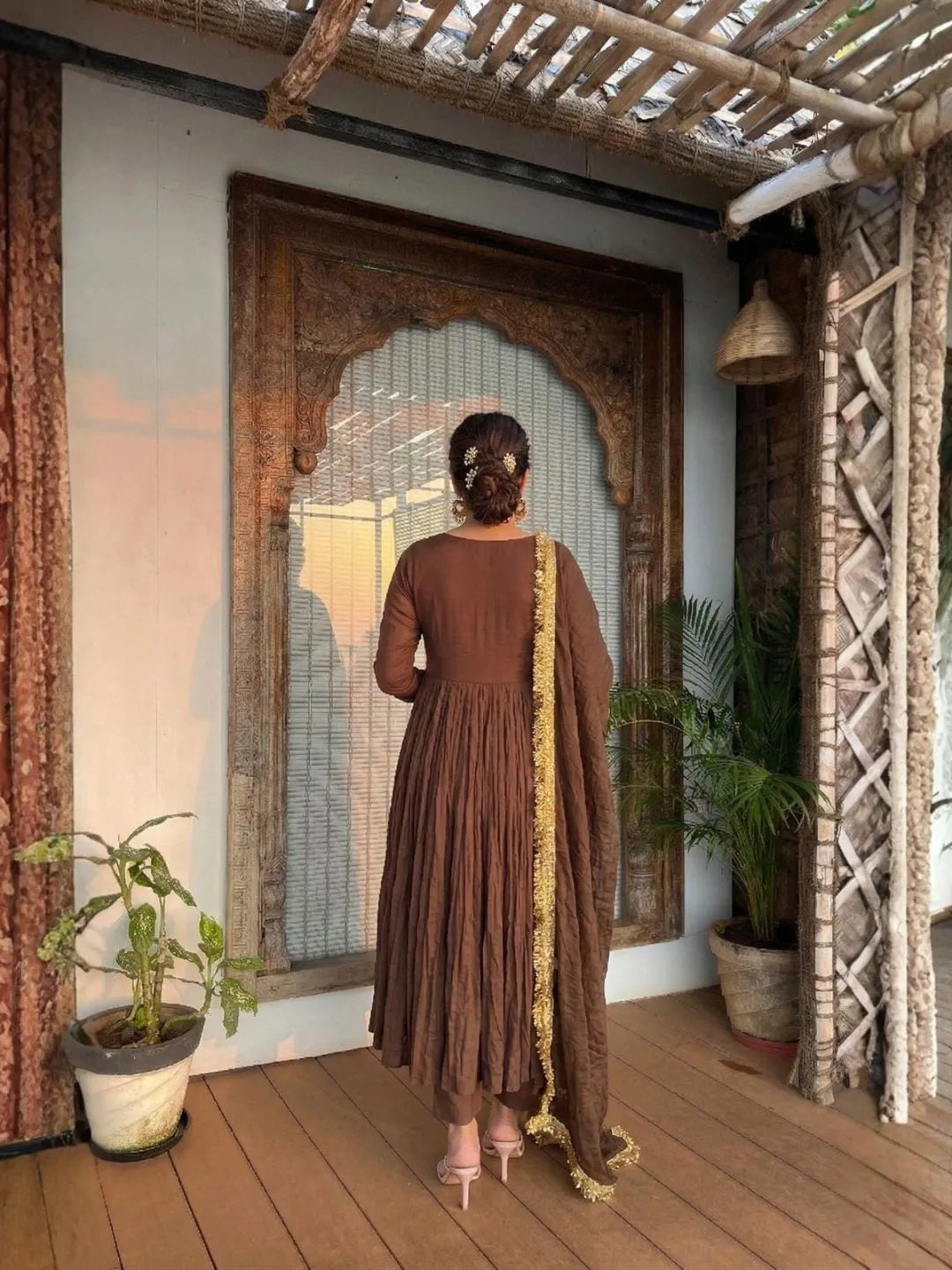 brown anarkali kurta set online