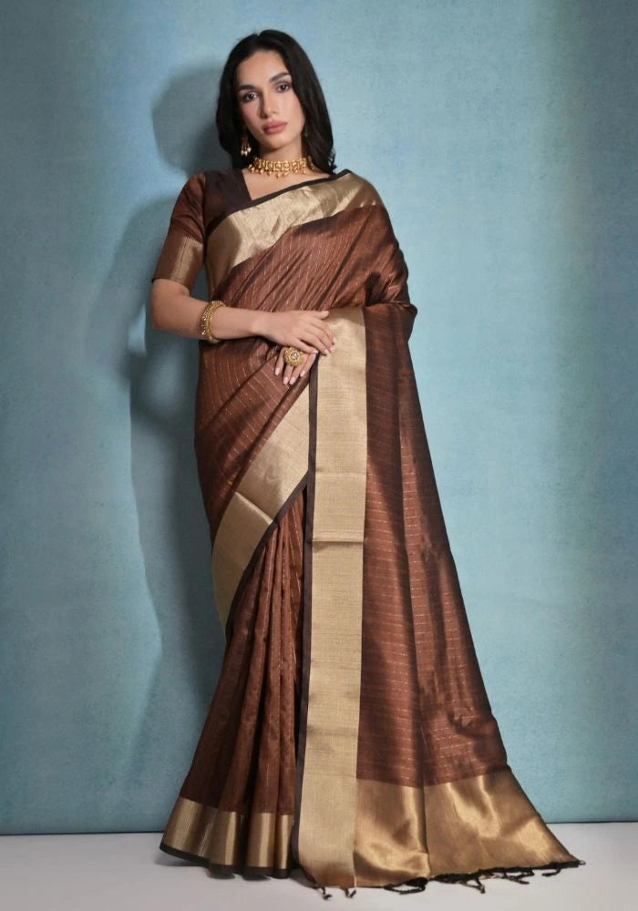 brown silk saree for women