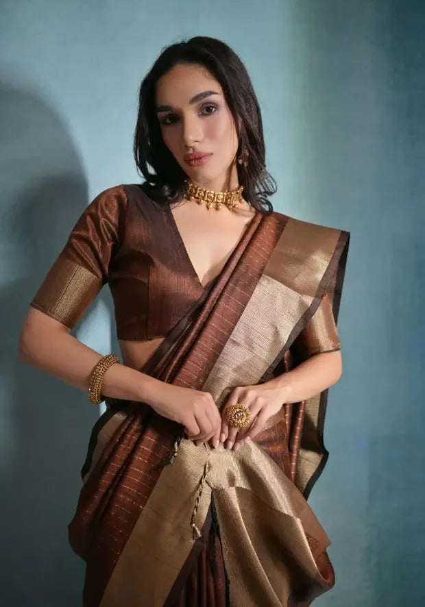 brown silk saree for women