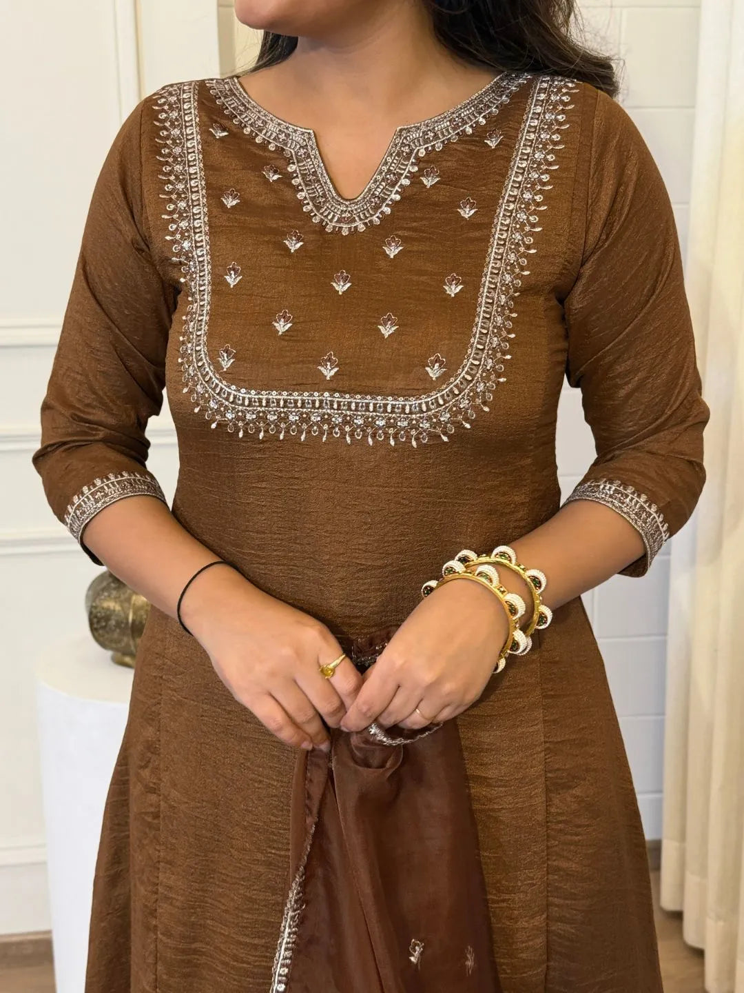 brown vichitra silk kurta set online