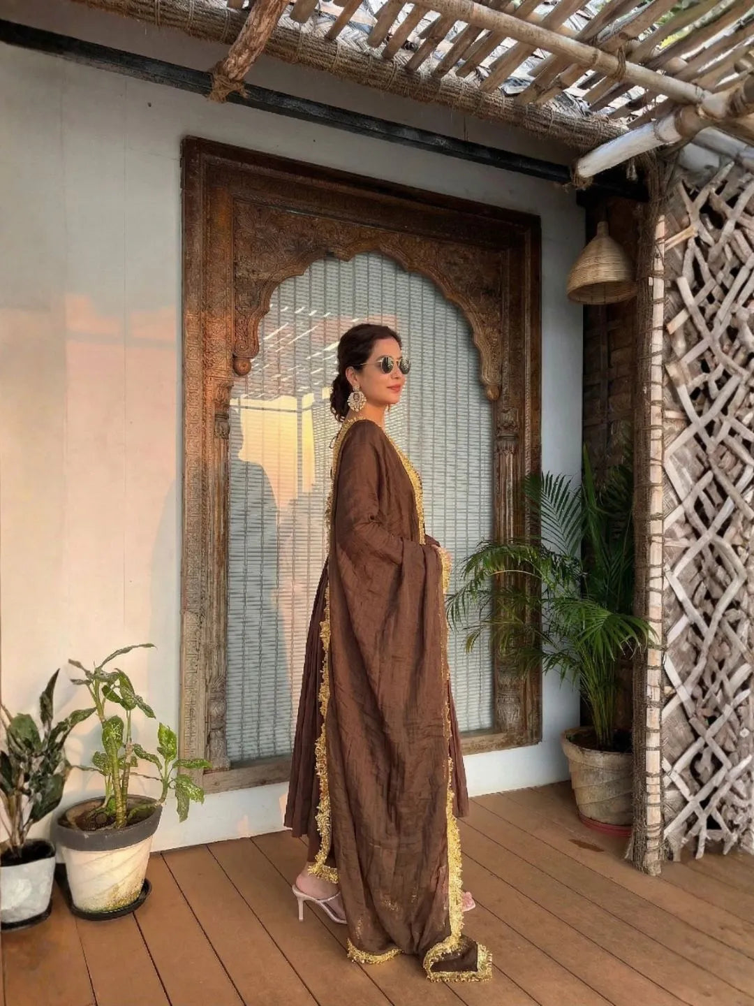 buy brown anarkali kurta set