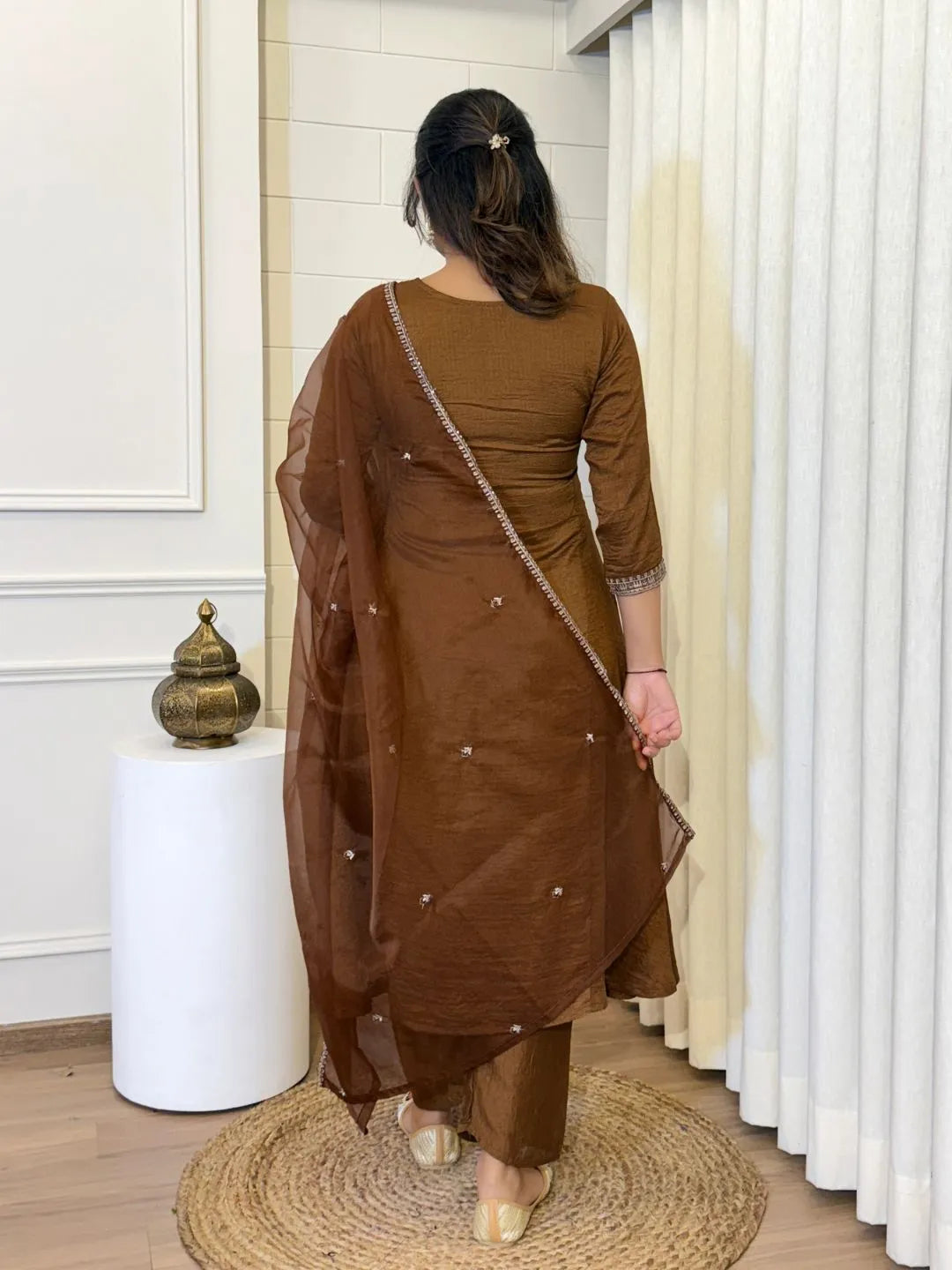 buy brown silk kurta pant set