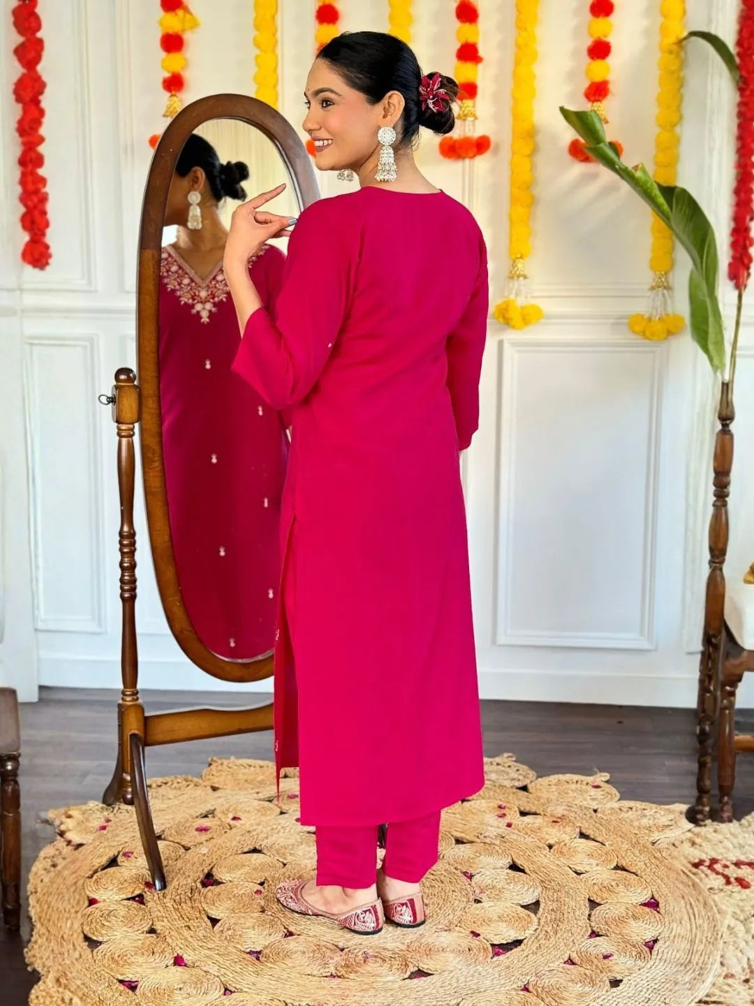 buy fuchsia pink kurta set