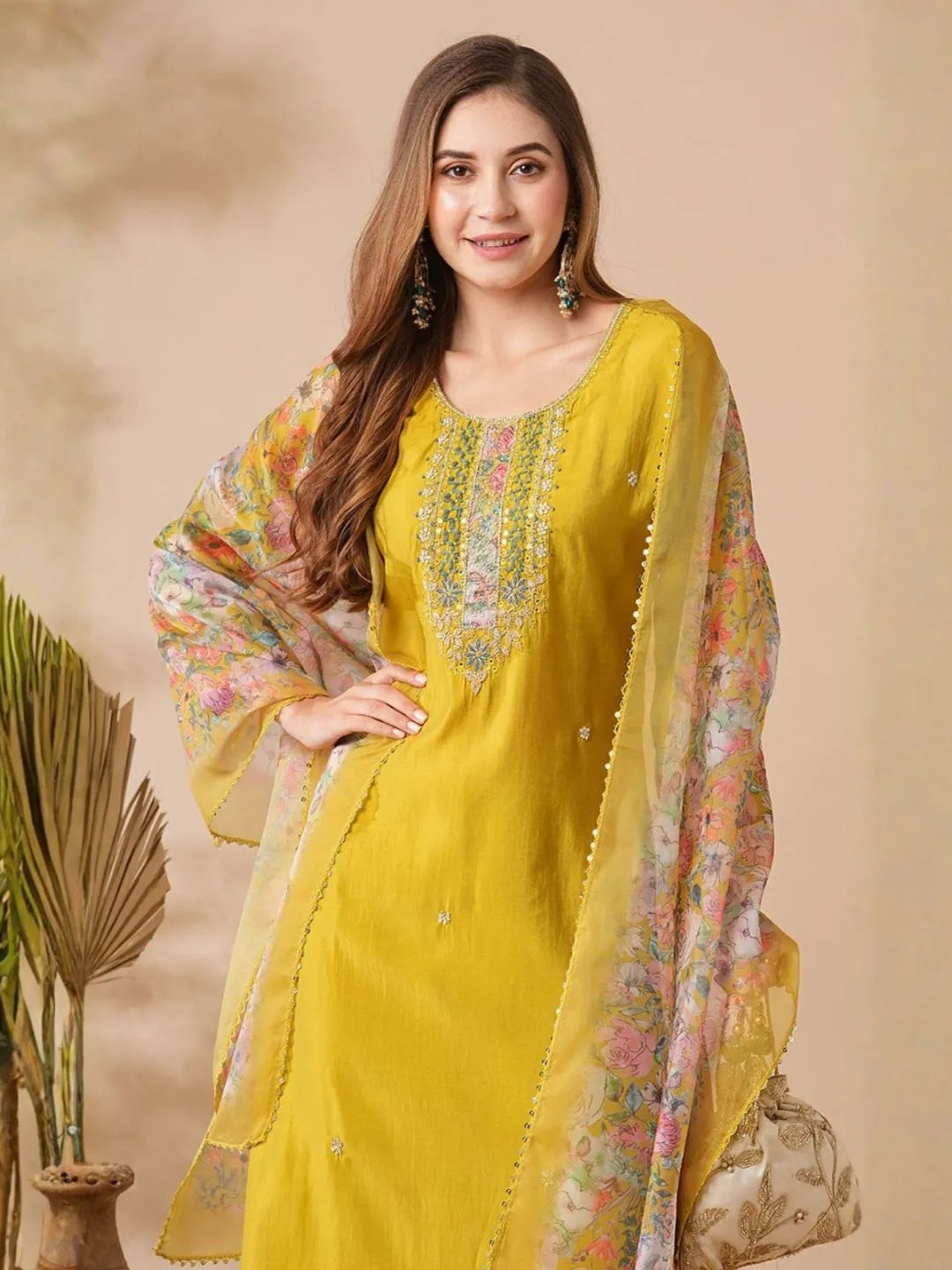 buy mustard yellow embroidered kurta set