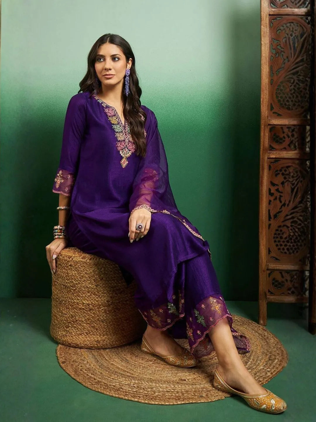 buy purple embroidered kurta pant set