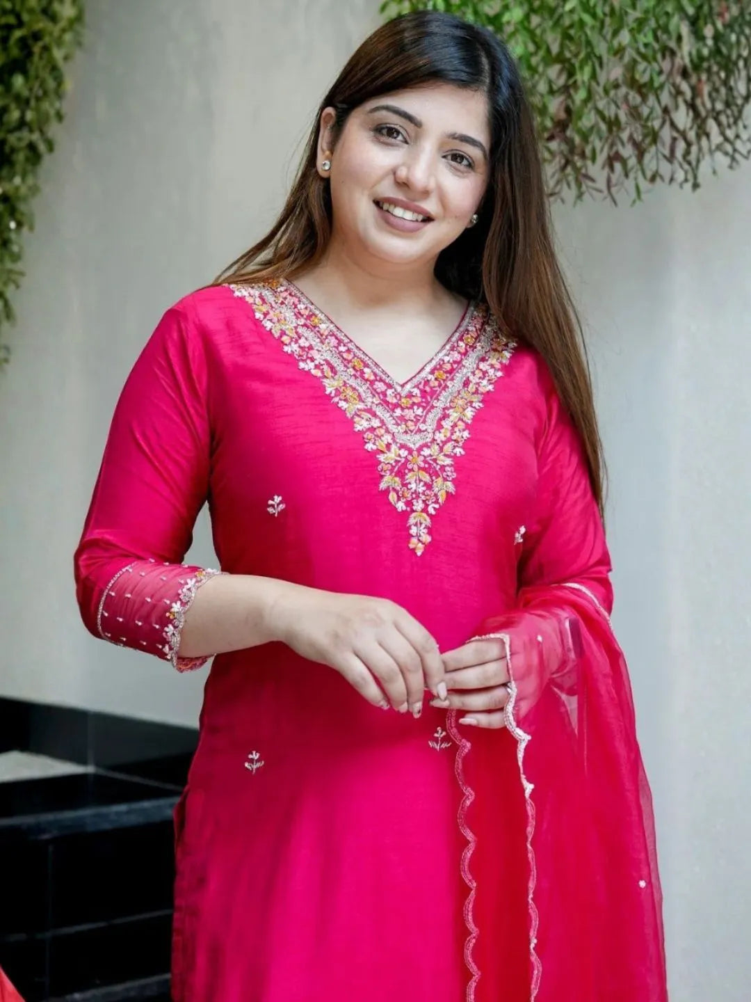 buy rani pink embroidered kurta set