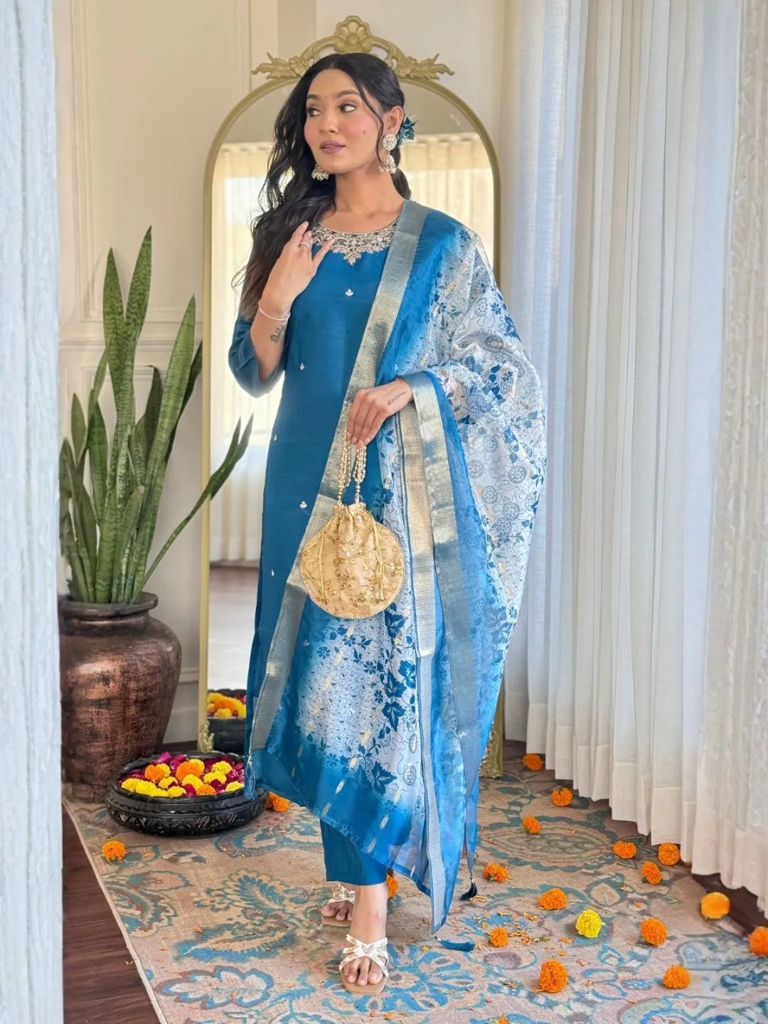 roman silk kurta set