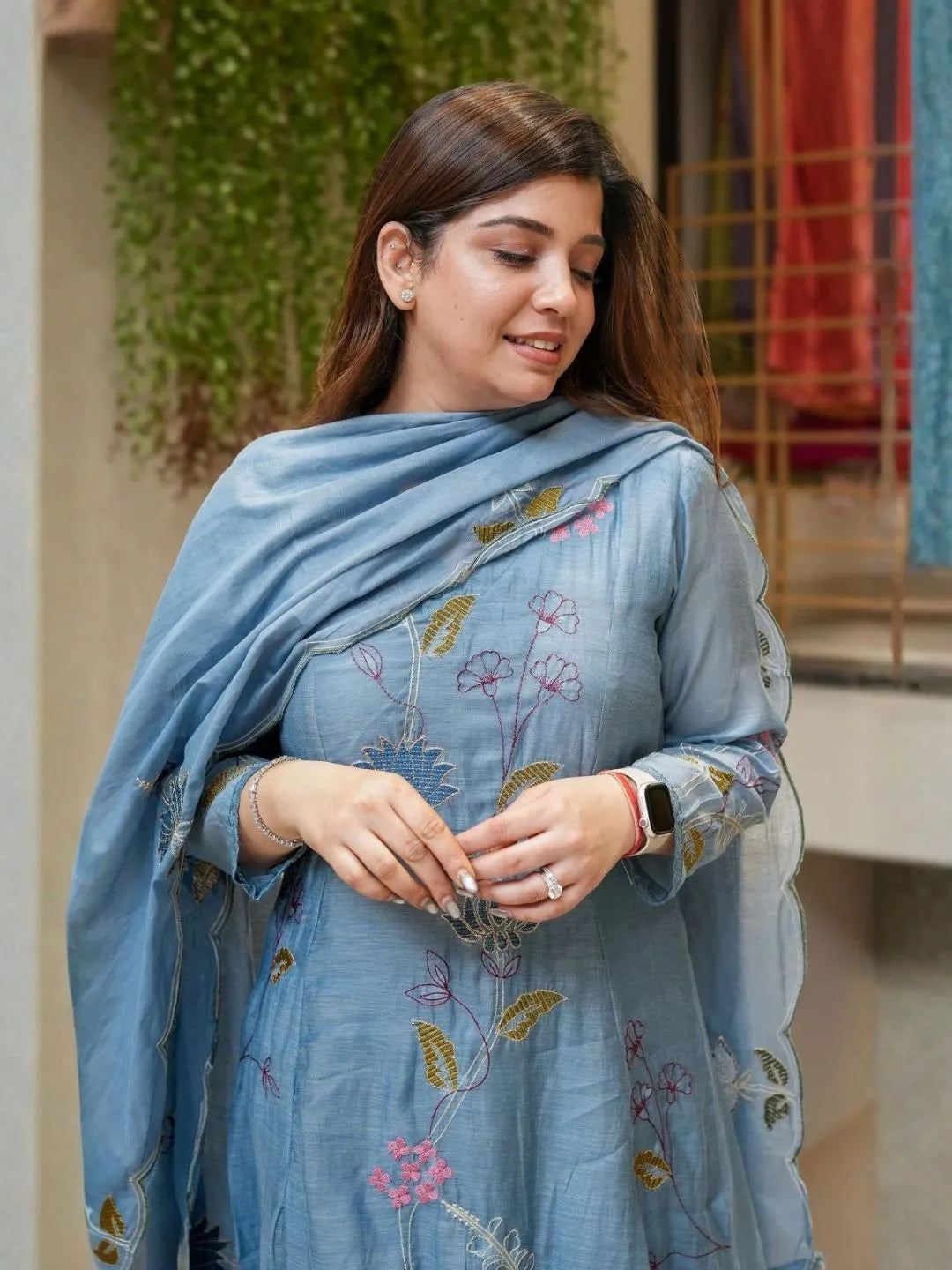 buy sky blue floral kurta set