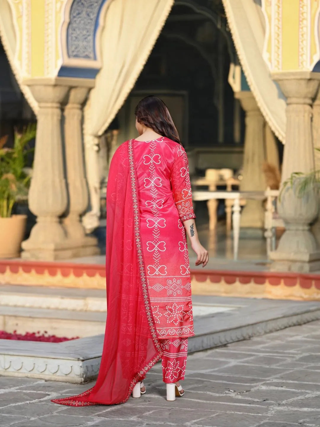 chinnon silk printed kurta set