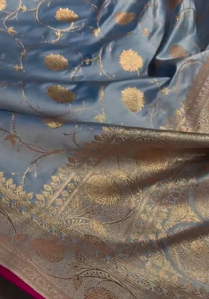 cotton blue silk banarasi saree