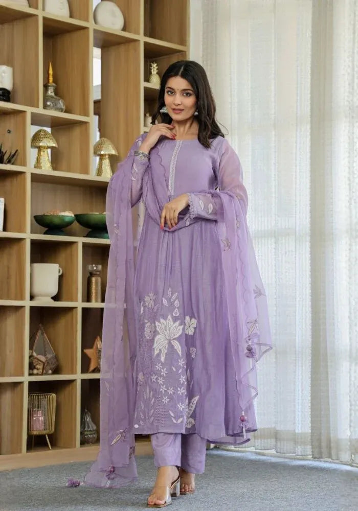 cotton lavender kurta set