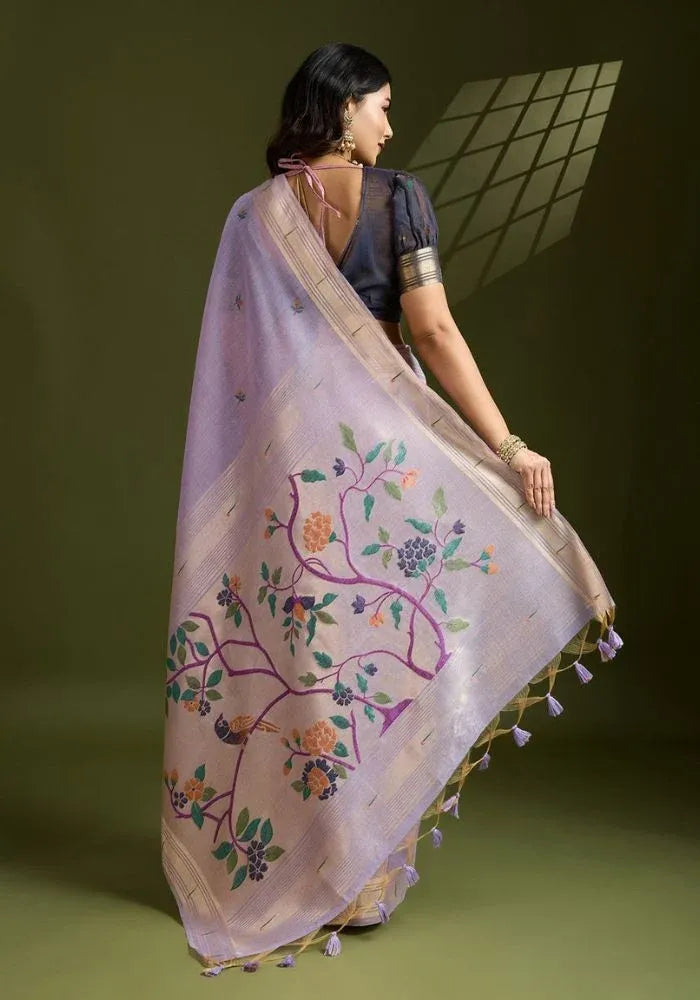 cotton paithani lavender saree