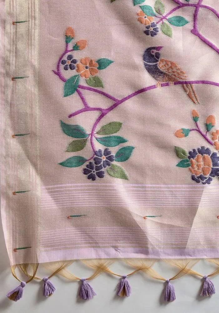 cotton paithani lavender sari