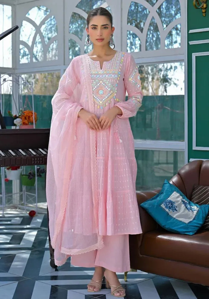 cotton pink kurta set
