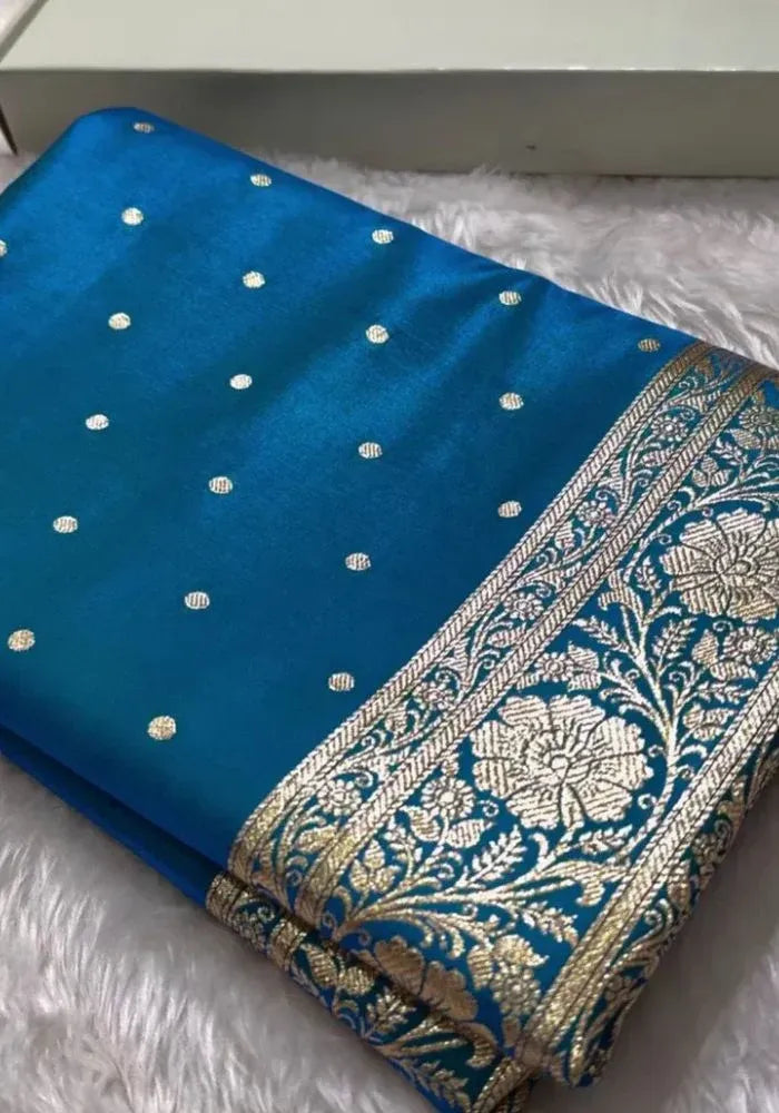 cotton rich blue silk banarasi saree