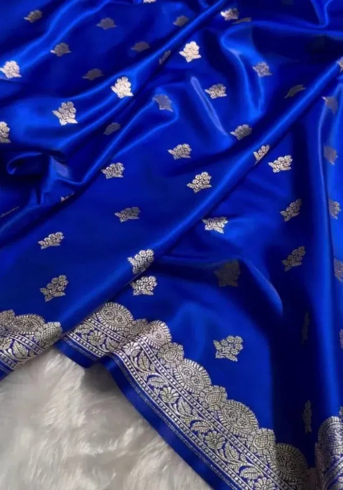 cotton royal blue silk banarasi saree