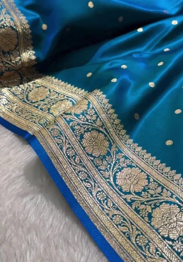 cotton rich blue silk banarasi saree