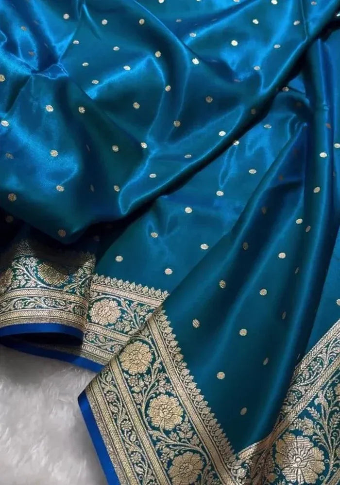 cotton silk banarasi rich blue sari