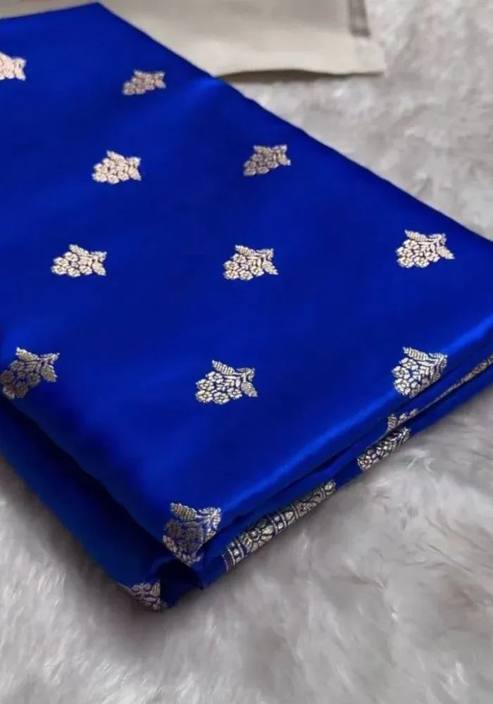 cotton silk banarasi royal blue sari