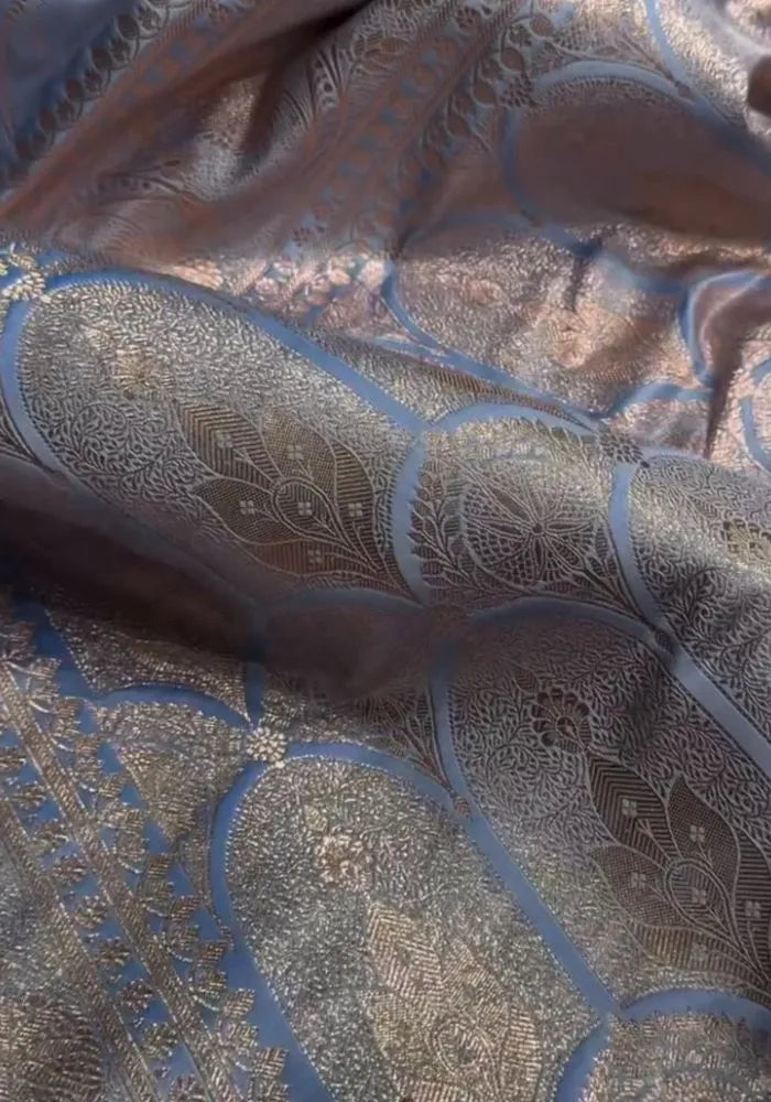cotton silk blue banarasi saree