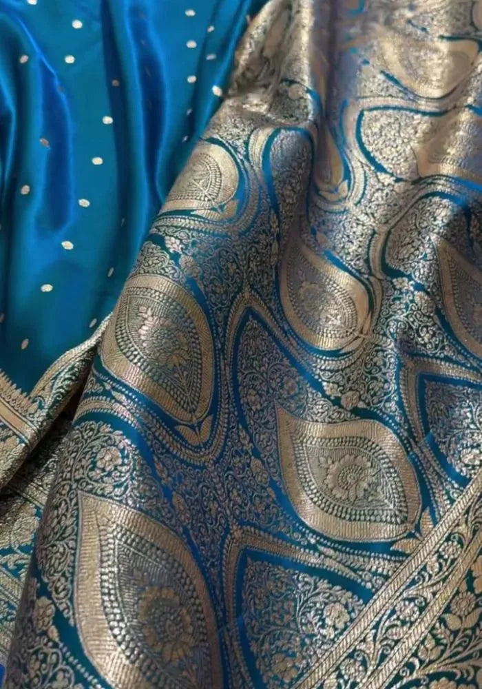 cotton silk rich blue banarasi saree