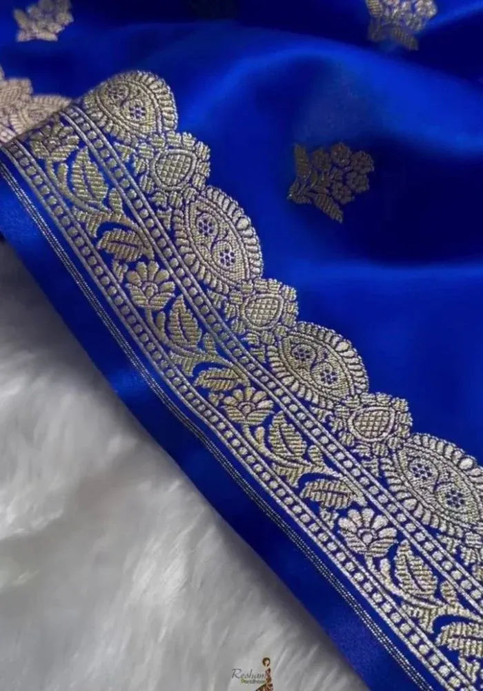 cotton silk royal blue banarasi saree