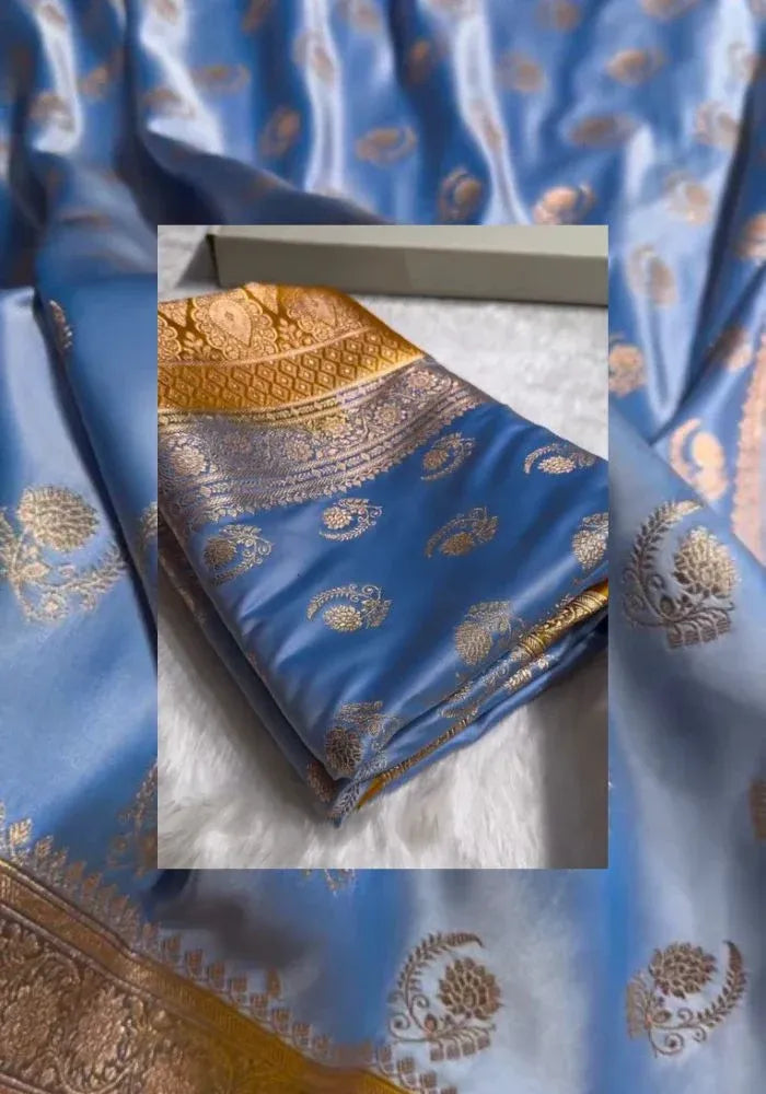 sky blue silk saree