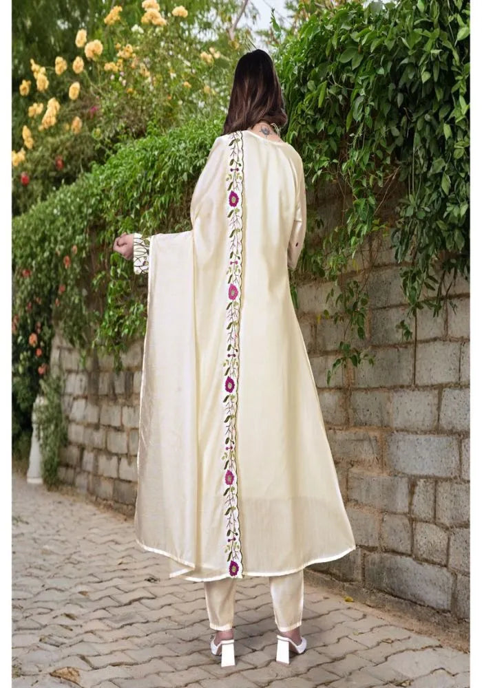 cream chanderi silk kurta set