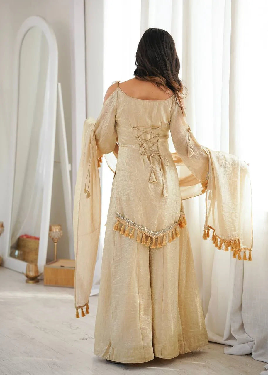 Cream Designer Doremon Crush Palazzo Set