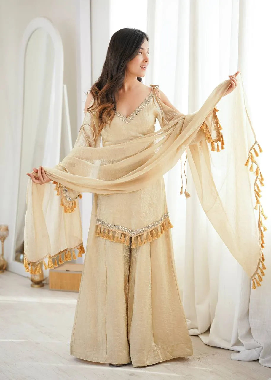 Cream Designer Doremon Crush Palazzo Set